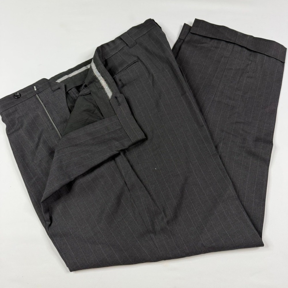 Vintage Armani Collezioni Wool Pants Mens 40x30 Grey Pinstripe Pleated Italy